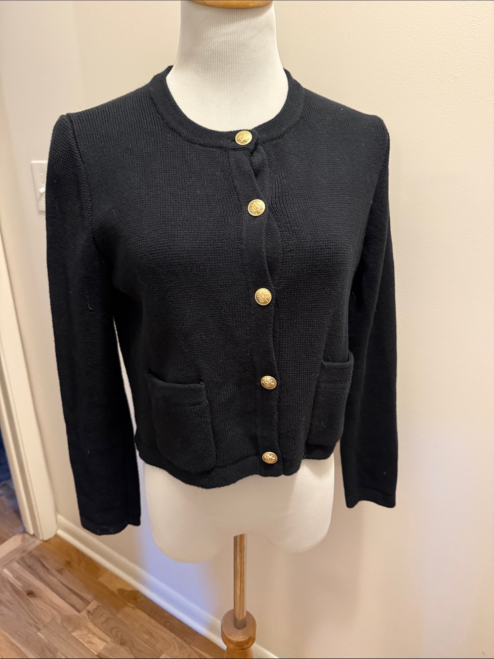 J. Crew Black Knit Cardigan with Gold Buttons